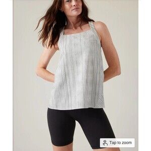 New Athleta Medium Arrival Tank Amara Striped Top Loose Fit White Black Tennis